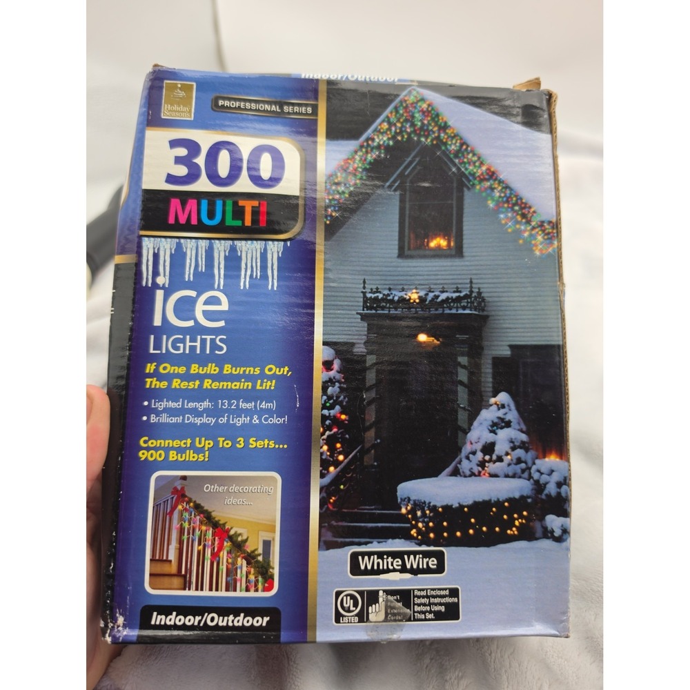 300 Multi Color Icicle Lights White Wire Indoor/Outdoor NIB